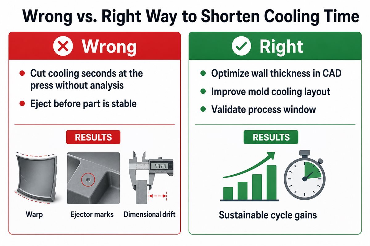 Wrong versus right approaches to shortening injection molding cooling time