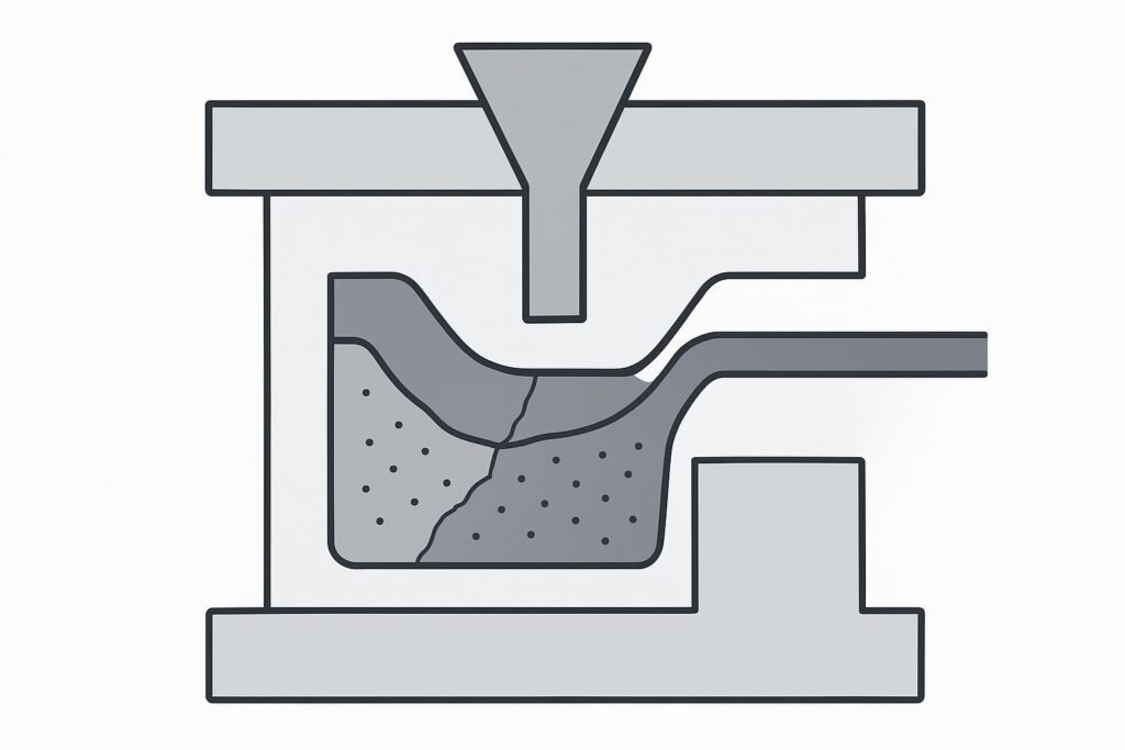 BMC injection molding defects: cracking and surface pinholes 1 Diagram-style illustration of cracking and pinholes in a BMC injection molded part.