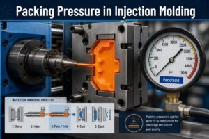Injection molding machine pack and hold phase with process monitoring for shrinkage compensation