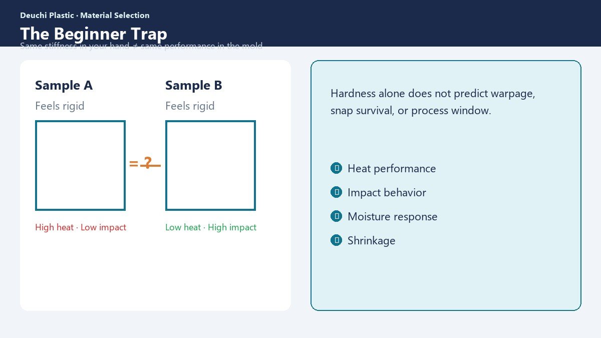 Two plastic samples with different heat and impact performance