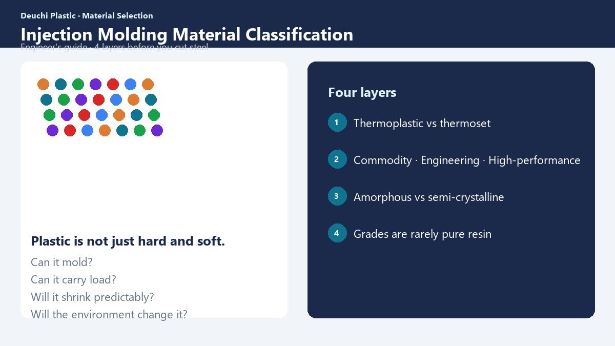 Colorful injection molding resin pellets for material classification guide