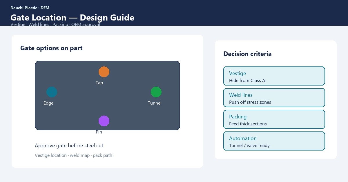 Gate location options on injection mold design — Deuchi Plastic