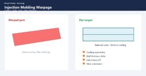 Warped vs flat injection molded plastic part comparison — Deuchi Plastic