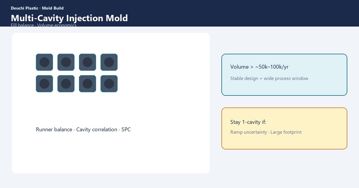 Multi-Cavity Injection Mold: When It Pays Off 1 Multi-cavity injection mold layout for high-volume OEM production — Deuchi Plastic
