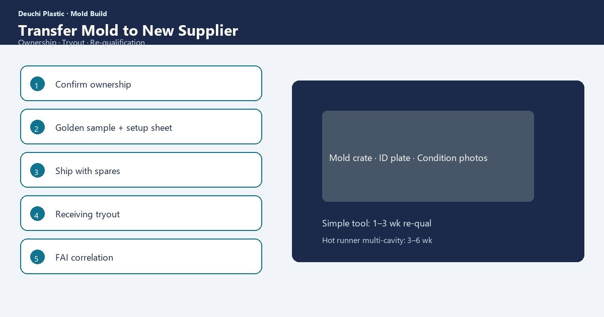 Injection mold prepared for transfer to new contract manufacturer — Deuchi Plastic