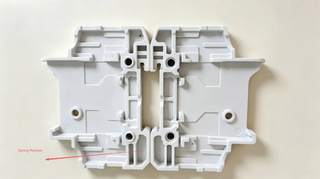 Fuse housing injection molded part with spring groove position marked — Deuchi Plastic